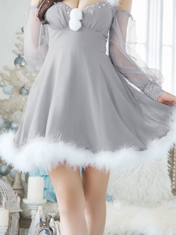 画像31: 【ノベルティ対象】【即日発送】【サンタコス 3点セット】【XS-XLサイズ/2カラー】シアーチュールオフショルダーサンタコスプレ[OF04] (31)