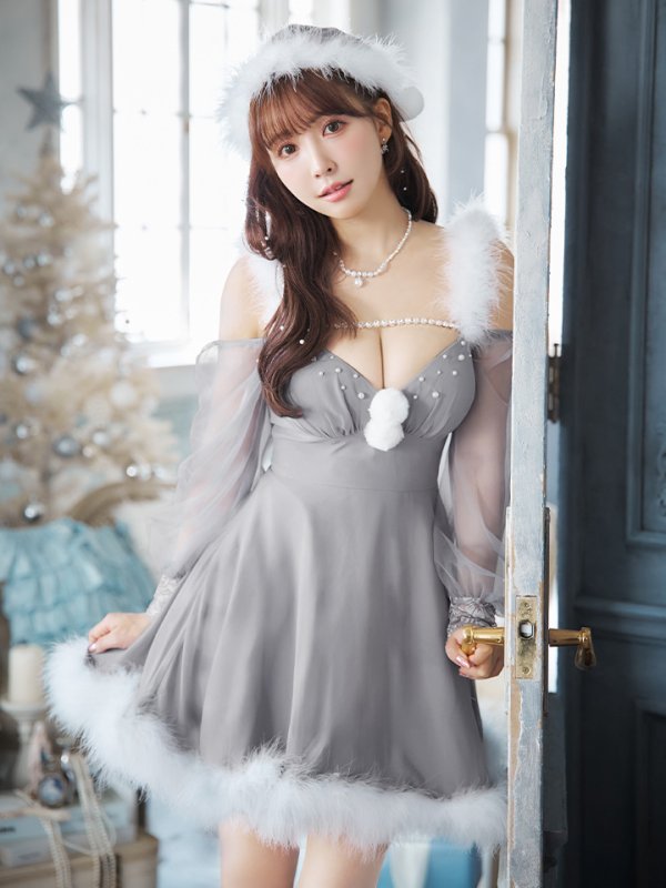 画像14: 【ノベルティ対象】【即日発送】【サンタコス 3点セット】【XS-XLサイズ/2カラー】シアーチュールオフショルダーサンタコスプレ[OF04] (14)