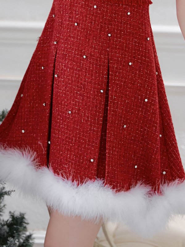 画像27: 【ノベルティ対象】【即日発送！】【サンタコス 4点セット】【XS-XLサイズ/3カラー】ツイードビジュープリーツスカートサンタコスプレ[YMT] (27)