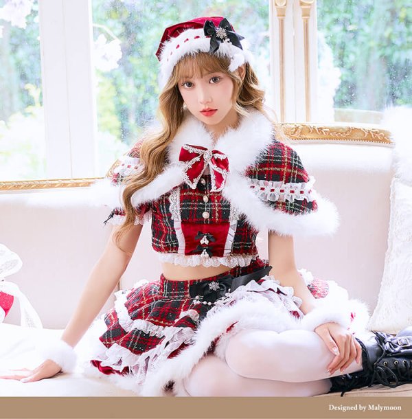 画像3: 【クリスマスコスプレ10点セット】【Malymoon/マリームーン】ロイヤルツイードケープサンタ【2サイズ/1カラー】【予約/12月上旬発送予定】[HC03] (3)