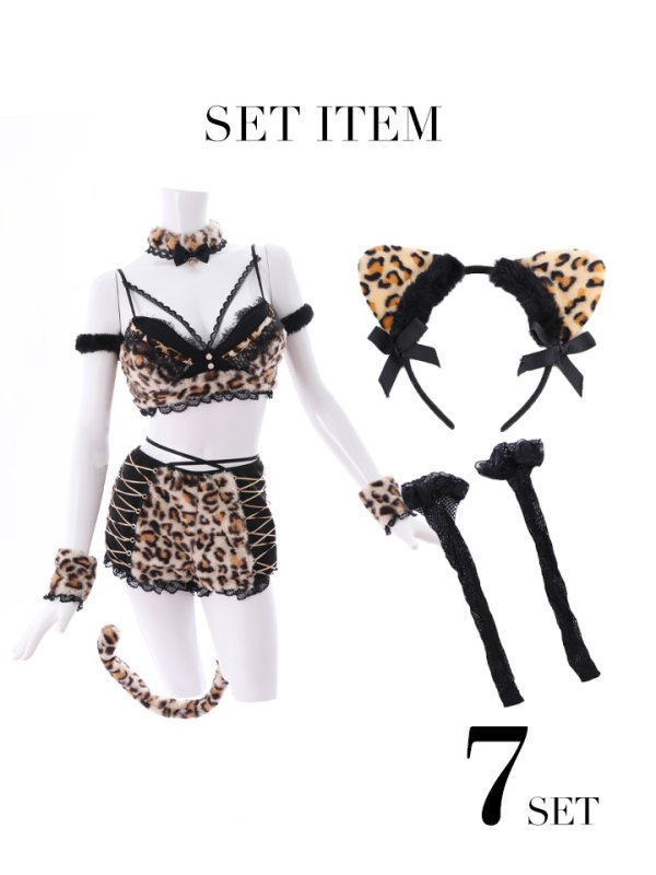 画像14: 即日発送！】【sugar nine×マリームーンコラボ】 セクシーレオパードコスプレセット【ハロウィン7点セット】【XS-Lサイズ/1カラー】[HC03] (14)