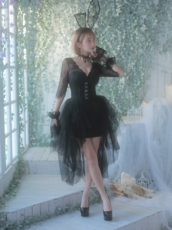 画像4: 【即日発送】ブラックバニー/コスプレセット/ショートインロング【sugar nineハロウィン4点セット】 【S?XLサイズ/1カラー】[HC03] (4)