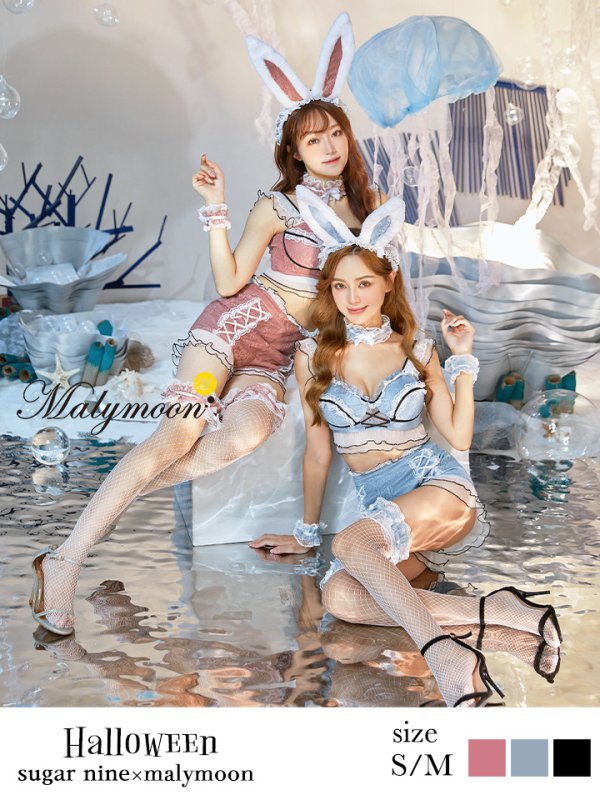 画像5: 【即日発送】【sugar nine×マリームーンコラボ】 セクシーレースバニーコスプレセット【sugar nineハロウィン7点セット】【S-Mサイズ/3カラー】[OF01] (5)