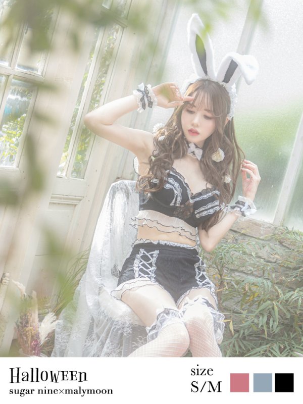 画像4: 【即日発送】【sugar nine×マリームーンコラボ】 セクシーレースバニーコスプレセット【sugar nineハロウィン7点セット】【S-Mサイズ/3カラー】[HC03] (4)