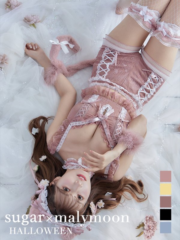 画像4: 【即日発送】【マリームーンコラボ】 セクシーレースキャット【ハロウィンコスプレ6点セット】【XS-Lサイズ/7カラー】[YMT] (4)