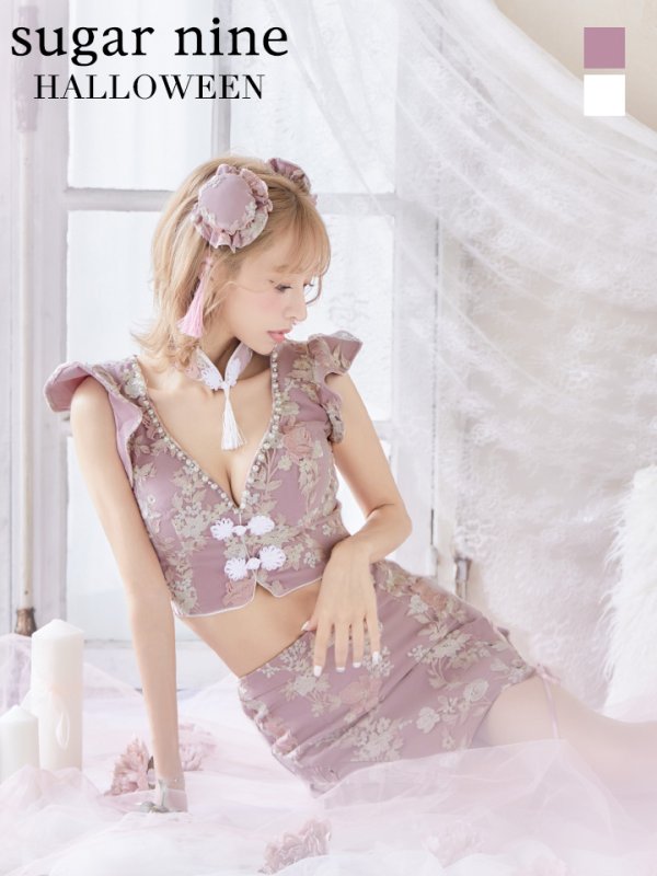 画像2: 【SALE!!】【即日発送】門りょうちゃん着用 /セットアップ/チャイナドレス/ミニスカート/タイト/コスプレ【sugar nineハロウィン4点セット】【XS-Lサイズ/2カラー】(SE01YN-WH)[OF01] (2)