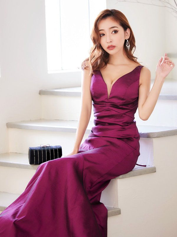 画像15: Lサイズあり【UNA VALERIE / ウナヴァレリェ】マーメイド/ Vネック バックスピンドル/ ドレープ/ ロングドレス/ キャバドレス[OF05] (15)