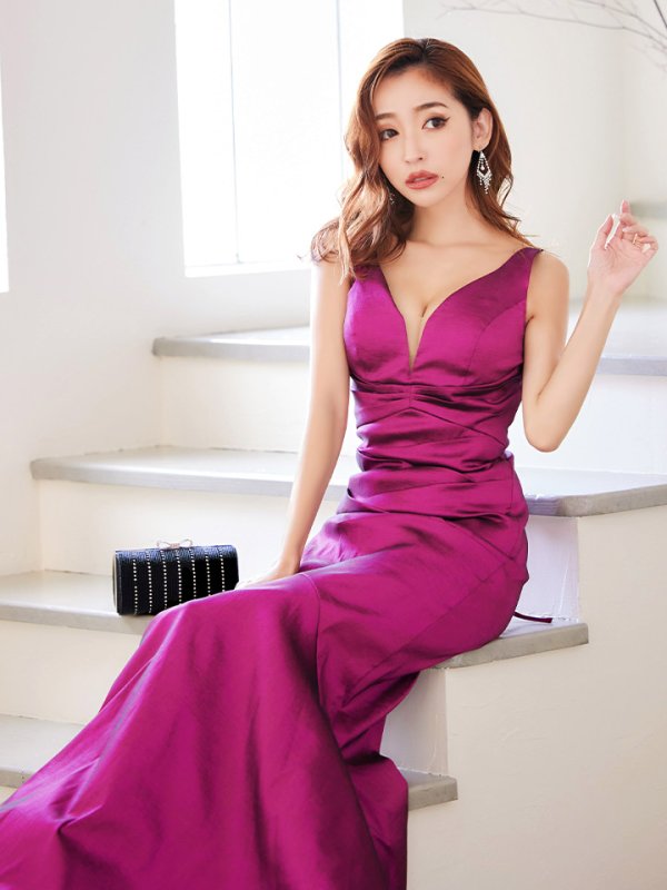 画像34: Lサイズあり【UNA VALERIE / ウナヴァレリェ】マーメイド/ Vネック バックスピンドル/ ドレープ/ ロングドレス/ キャバドレス[OF05] (34)