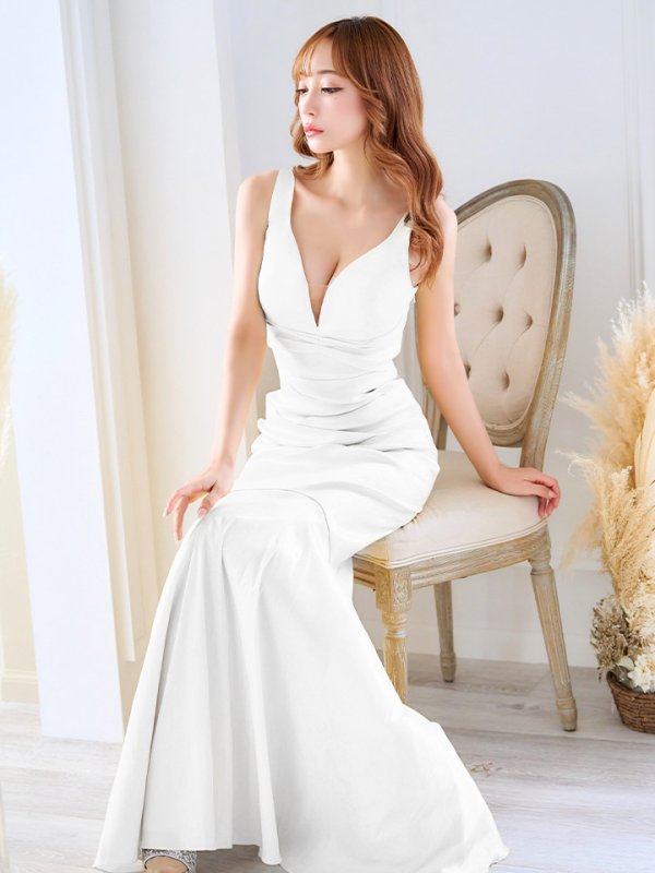 画像2: Lサイズあり【UNA VALERIE / ウナヴァレリェ】マーメイド/ Vネック バックスピンドル/ ドレープ/ ロングドレス/ キャバドレス[OF05] (2)