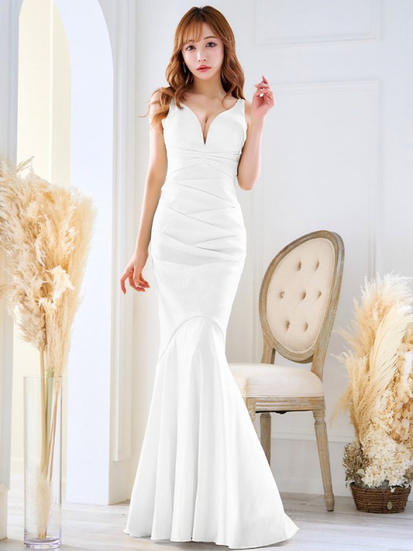 画像3: Lサイズあり【UNA VALERIE / ウナヴァレリェ】マーメイド/ Vネック バックスピンドル/ ドレープ/ ロングドレス/ キャバドレス[OF05] (3)
