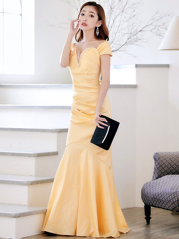 画像12: Lサイズあり【UNA VALERIE / ウナヴァレリェ】マーメイド/ Vネック/オフショル/ バックスピンドル/ ドレープ/ ロングドレス/ キャバドレス[OF05] (12)