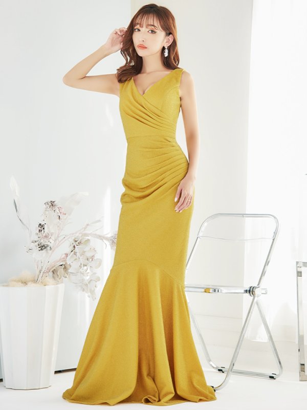 画像4: Lサイズあり【UNA VALERIE / ウナヴァレリェ】マーメイド/ Vネック/ ノースリーブ/ ドレープ/ ロングドレス/ キャバドレス[OF05] (4)