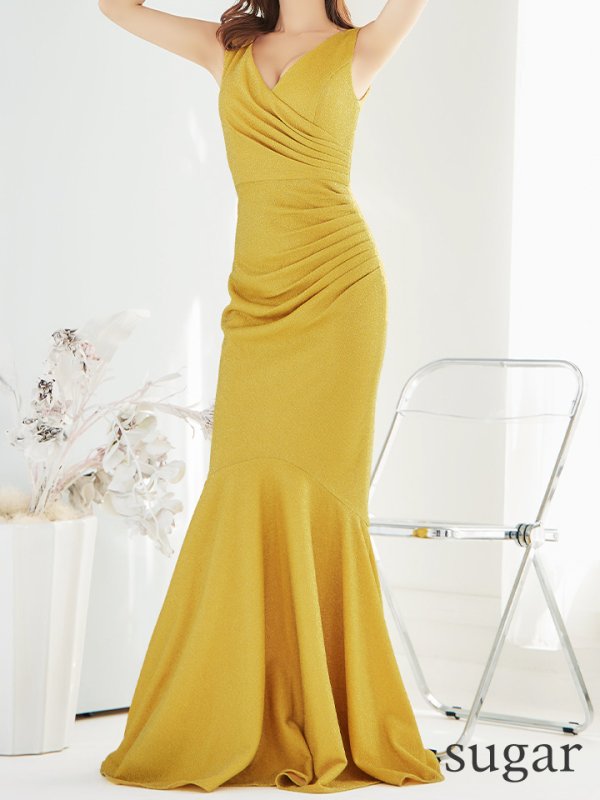 画像6: Lサイズあり【UNA VALERIE / ウナヴァレリェ】マーメイド/ Vネック/ ノースリーブ/ ドレープ/ ロングドレス/ キャバドレス[OF05] (6)