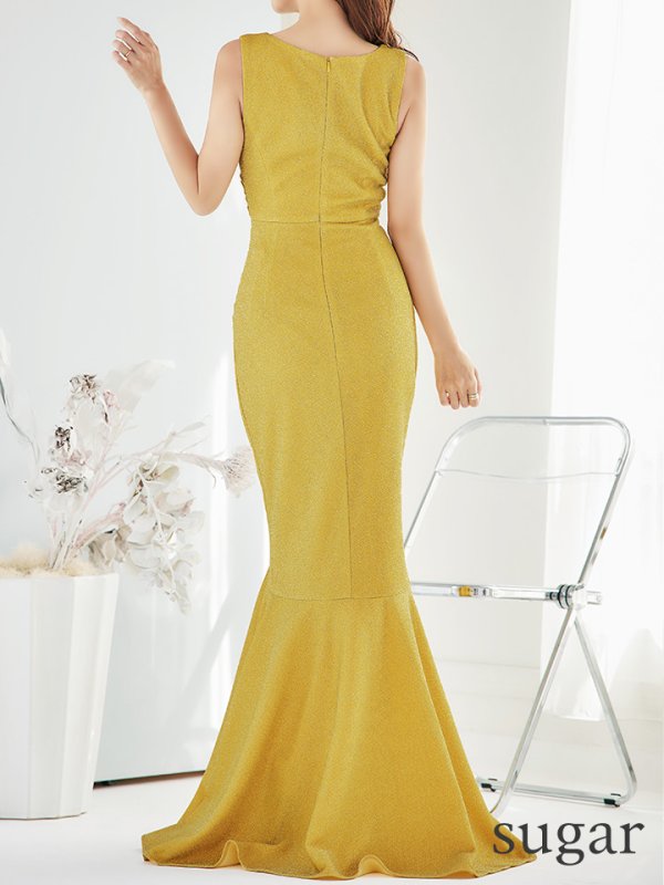 画像7: Lサイズあり【UNA VALERIE / ウナヴァレリェ】マーメイド/ Vネック/ ノースリーブ/ ドレープ/ ロングドレス/ キャバドレス[OF05] (7)