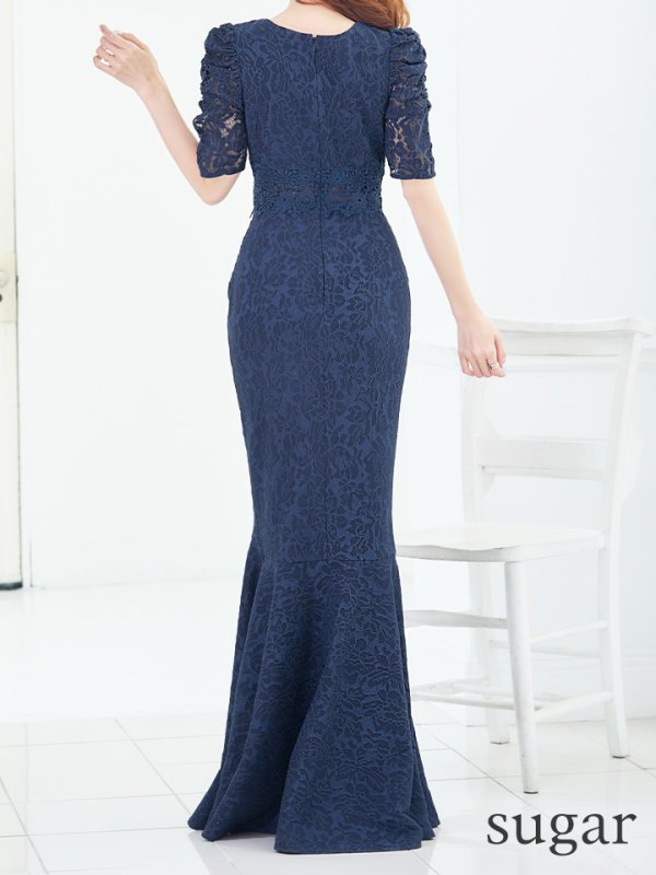 画像25: L-XLサイズあり【UNA VALERIE / ウナヴァレリェ】マーメイド/ 総レース/ Vネック/ 半袖/ 五分袖/ 袖あり/ 切り替えデザイン/ タック/ Aライン/ ロングドレス/ キャバドレス[OF05] (25)