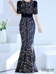 画像6: L-XLサイズあり【UNA VALERIE / ウナヴァレリェ】マーメイド/ 総レース/ Vネック/ 半袖/ 五分袖/ 袖あり/ 切り替えデザイン/ タック/ Aライン/ ロングドレス/ キャバドレス[OF05] (6)