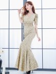 画像5: L-XLサイズあり【UNA VALERIE / ウナヴァレリェ】マーメイド/ 総レース/ Vネック/ 半袖/ 五分袖/ 袖あり/ 切り替えデザイン/ タック/ Aライン/ ロングドレス/ キャバドレス[OF05] (5)