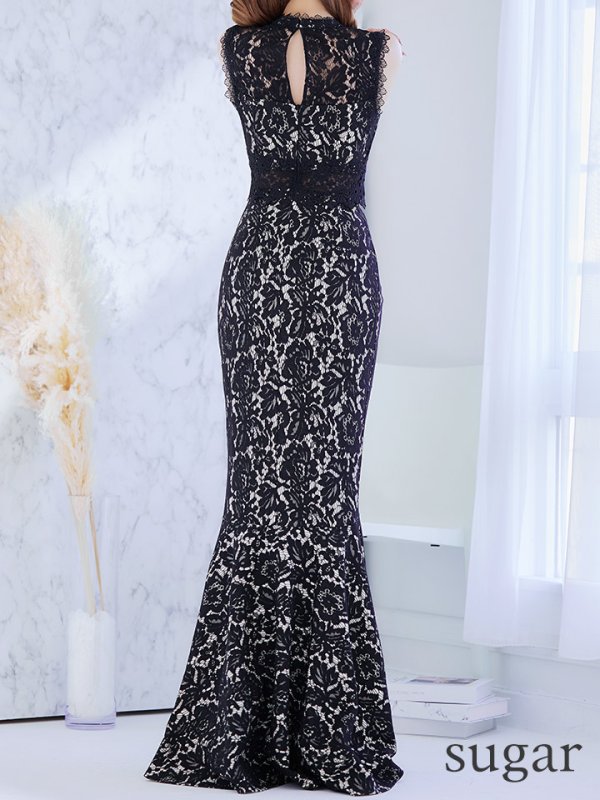 画像10: Lサイズあり【UNA VALERIE / ウナヴァレリェ】総レース/ ハイネック/ ノースリーブ/ マーメイド/ ロングドレス/ キャバドレス[OF05] (10)