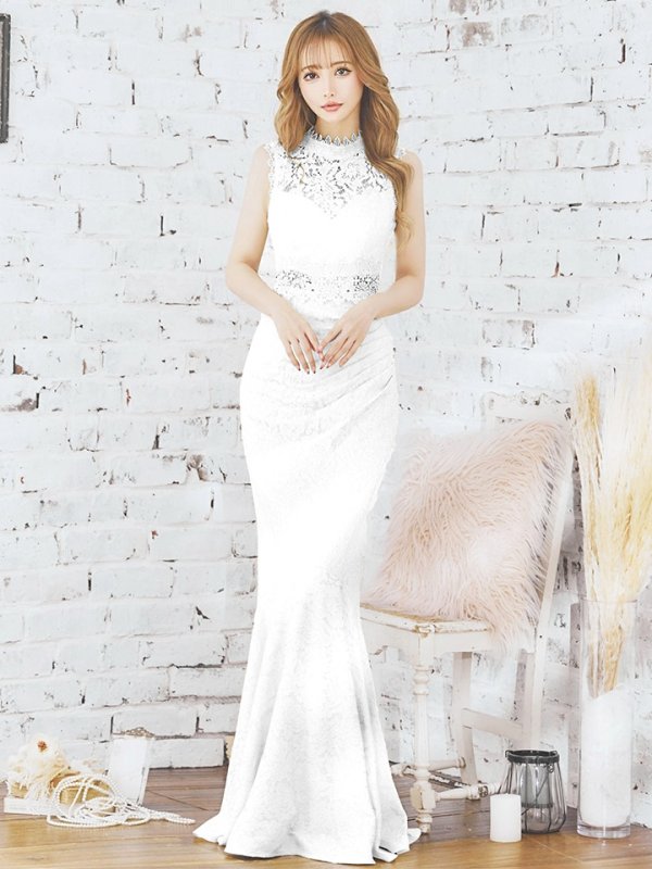 画像36: Lサイズあり【UNA VALERIE / ウナヴァレリェ】総レース/ ハイネック/ ノースリーブ/ マーメイド/ ロングドレス/ キャバドレス[OF05] (36)