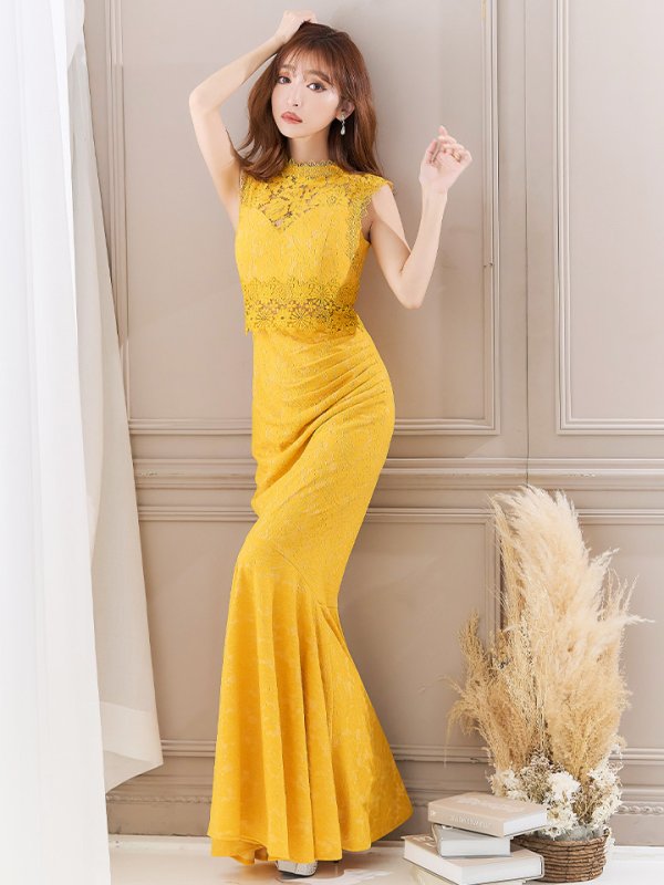 画像17: Lサイズあり【UNA VALERIE / ウナヴァレリェ】総レース/ ハイネック/ ノースリーブ/ マーメイド/ ロングドレス/ キャバドレス[OF05] (17)