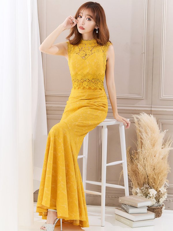 画像18: Lサイズあり【UNA VALERIE / ウナヴァレリェ】総レース/ ハイネック/ ノースリーブ/ マーメイド/ ロングドレス/ キャバドレス[OF05] (18)