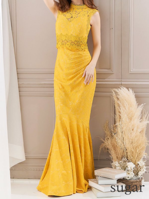 画像20: Lサイズあり【UNA VALERIE / ウナヴァレリェ】総レース/ ハイネック/ ノースリーブ/ マーメイド/ ロングドレス/ キャバドレス[OF05] (20)