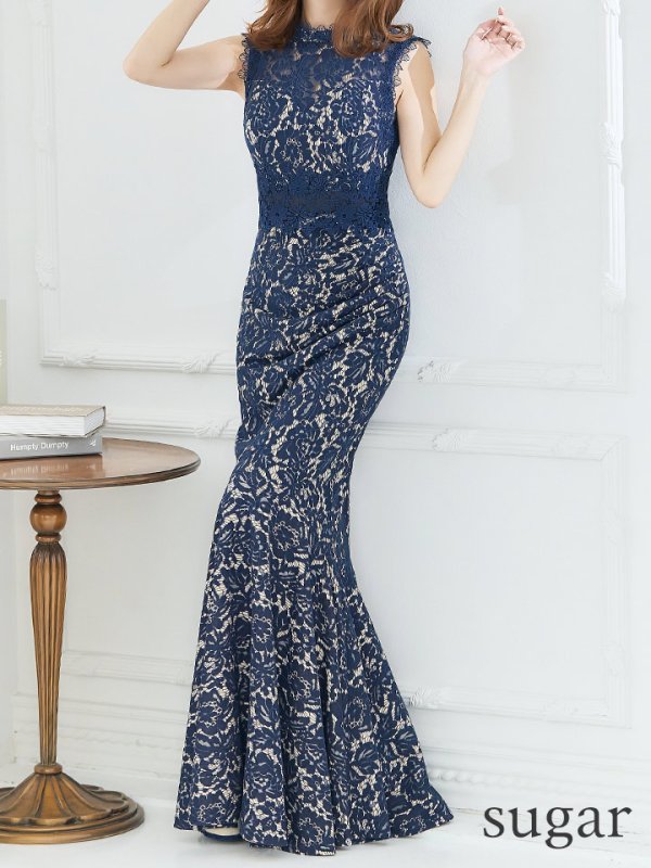 画像25: Lサイズあり【UNA VALERIE / ウナヴァレリェ】総レース/ ハイネック/ ノースリーブ/ マーメイド/ ロングドレス/ キャバドレス[OF05] (25)