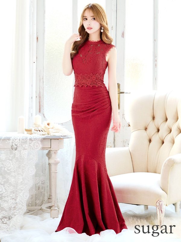 画像42: Lサイズあり【UNA VALERIE / ウナヴァレリェ】総レース/ ハイネック/ ノースリーブ/ マーメイド/ ロングドレス/ キャバドレス[OF05] (42)