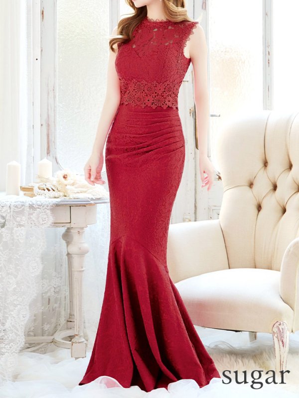 画像44: Lサイズあり【UNA VALERIE / ウナヴァレリェ】総レース/ ハイネック/ ノースリーブ/ マーメイド/ ロングドレス/ キャバドレス[OF05] (44)