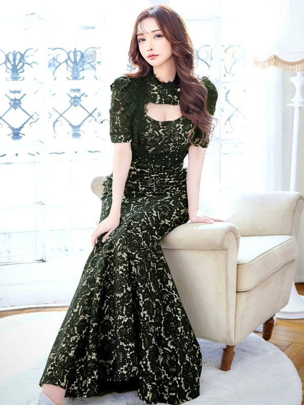 画像47: Lサイズあり【UNA VALERIE / ウナヴァレリェ】  総レース/ バストカットアウト/ 袖あり/ 半袖/ マーメイド/ ロングドレス/ キャバドレス long[OF05] (47)