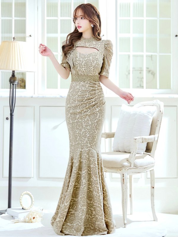 画像4: Lサイズあり【UNA VALERIE / ウナヴァレリェ】  総レース/ バストカットアウト/ 袖あり/ 半袖/ マーメイド/ ロングドレス/ キャバドレス long[OF05] (4)