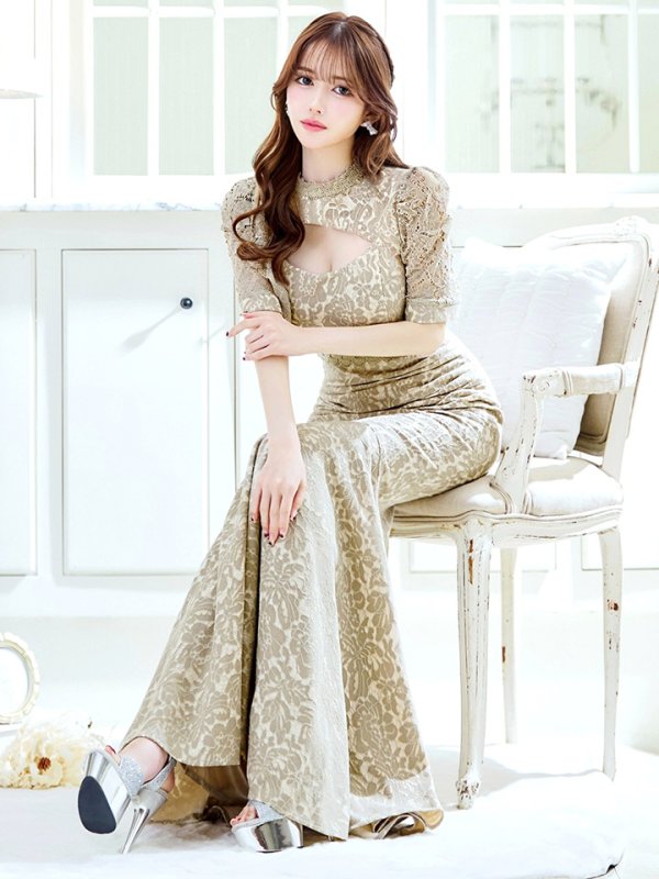 画像5: Lサイズあり【UNA VALERIE / ウナヴァレリェ】  総レース/ バストカットアウト/ 袖あり/ 半袖/ マーメイド/ ロングドレス/ キャバドレス long[OF05] (5)