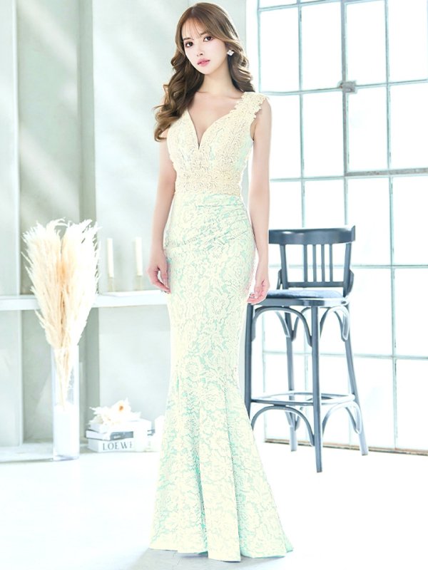 画像45: Lサイズあり【UNA VALERIE / ウナヴァレリェ】 フラワーレース/ ノースリーブ/ サイドタック/ マーメイド/ ロングドレス/ キャバドレス long[OF05] (45)