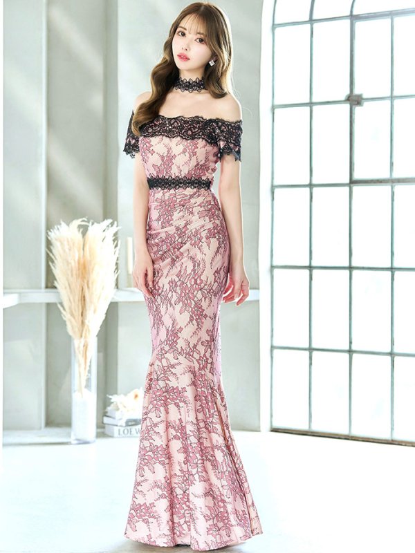 画像13: 【UNA VALERIE / ウナヴァレリェ】 マーメイド/ レース/ フラワー/ ウエストタック/ オフショルダー/ ロングドレス/ キャバドレス long[OF05] (13)