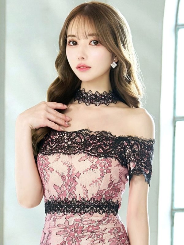 画像14: 【UNA VALERIE / ウナヴァレリェ】 マーメイド/ レース/ フラワー/ ウエストタック/ オフショルダー/ ロングドレス/ キャバドレス long[OF05] (14)