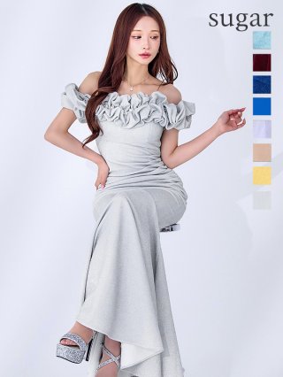 【JUJU#ページ】プリーツロングドレス❤️肩見せフリルオフショルダー JEANMACLEAN/ジャンマクレーン】シンプル オフショルダー