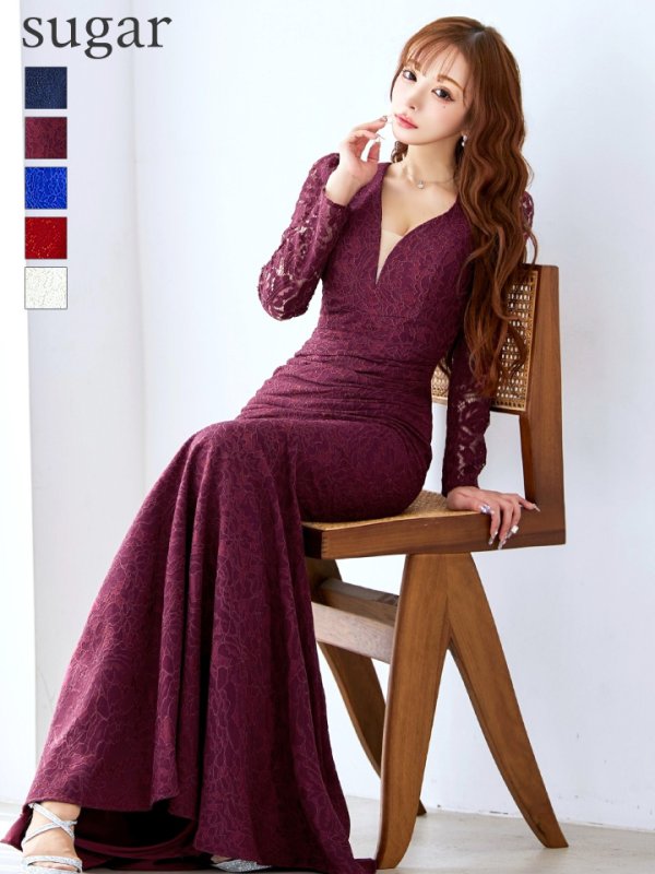 バーガンディー モデル:真優川咲 身長:158cm 着用サイズ:8号(Sサイズ)