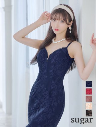 sugar ネイビー レース フリル タイトドレス Glossy/グロッシー】レーススリーブ/ 七分袖/ 長袖/ 袖あり