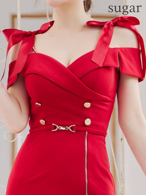 画像10: XSサイズあり【Andy GLAMOROUS/アンディグラマラス】ショルダーリボン/ オフショル/ バックル/ フロントジップ/ ワンカラー/ タイト/ ミニドレス/ キャバドレス[OF05] (10)