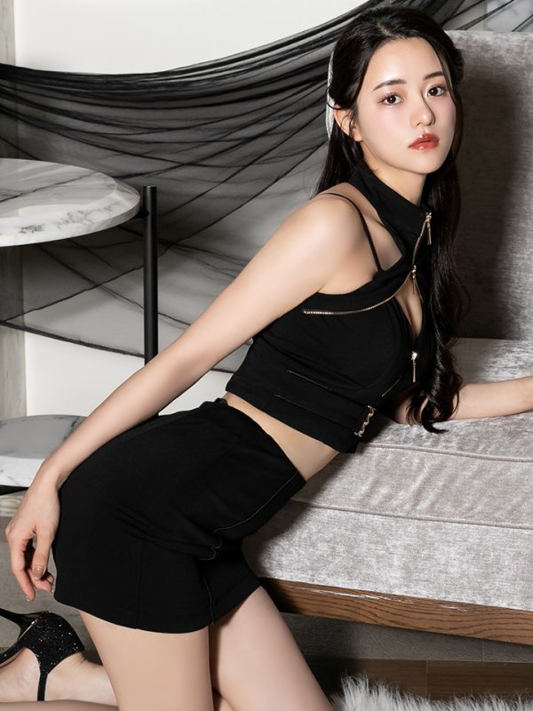 画像12: XSサイズあり【Andy GLAMOROUS/アンディグラマラス】フロントジップ/ ベルトデザイン/ ノースリーブ/ ストレッチ/ タイト/ セットアップ/ ミニドレス/ キャバドレス[OF05] (12)