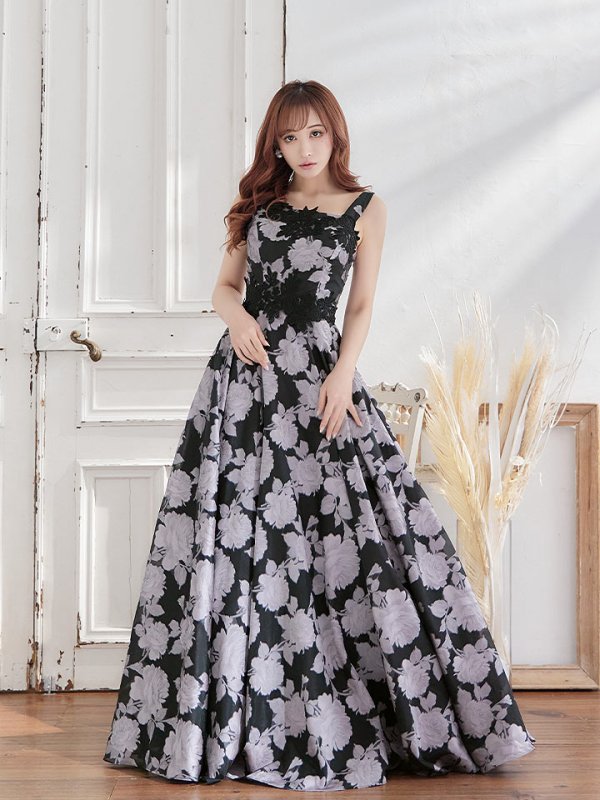 画像14: Lサイズあり【UNA VALERIE / ウナヴァレリェ】 プリンセス/ 花柄/ バックリボン/ アシンメトリースリーブ/ ロングドレス/ キャバドレス[OF05] (14)