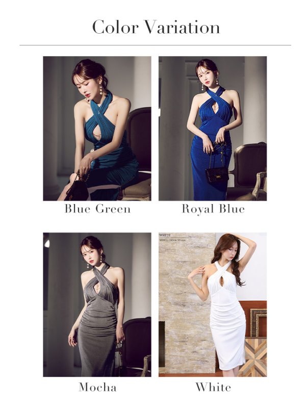 画像30: XSサイズあり【Veautt/ヴュート】【OF05】デコルテクロスデザイン/ ギャザー/ チェーン/ サイドファスナー/ ミディアムドレス/ キャバドレス (30)