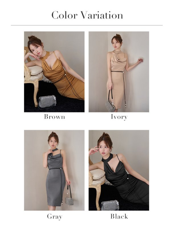 画像29: 【12月上旬-12月中旬発送予定】XSサイズあり【Veautt/ヴュート】【OF05】アシンメトリーネック/ ドレープ/ ベルト/ タイト/ ミディアムドレス/ キャバドレス (29)