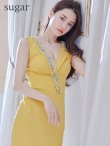 画像1: XSサイズあり【Veautt/ヴュート】【OF05】ビジュー/ アシメ襟/ スリット/ Vネック/ ストレッチ/ ひざ丈/ ミディアム/ タイト/ キャバドレス (1)