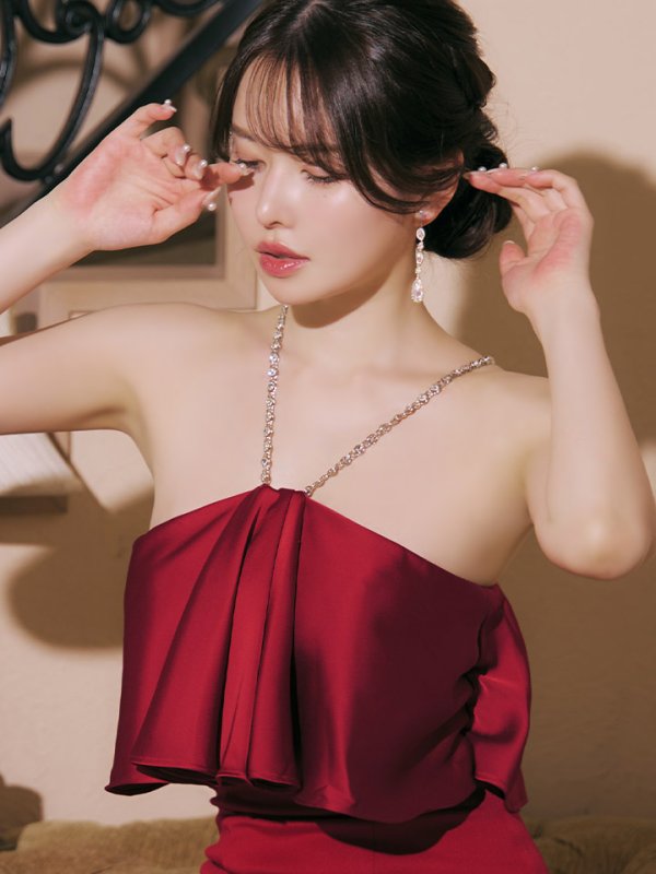 画像3: 人気商品新色追加【Veautt/ヴュート】【OF05】アッパーフレアデザイン/ ショルダーチェーン/ タイト/ ミディアムドレス/ キャバドレス (3)