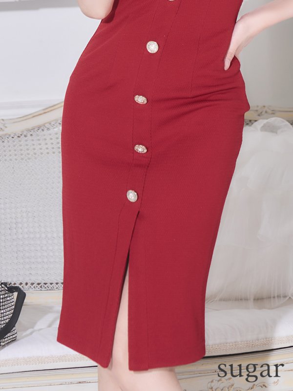 画像31: XSサイズあり【Veautt/ヴュート】【OF05】 バストカラー/ ボタン/ センタースリット/ タイト/ ミディアムドレス/ キャバドレス (31)