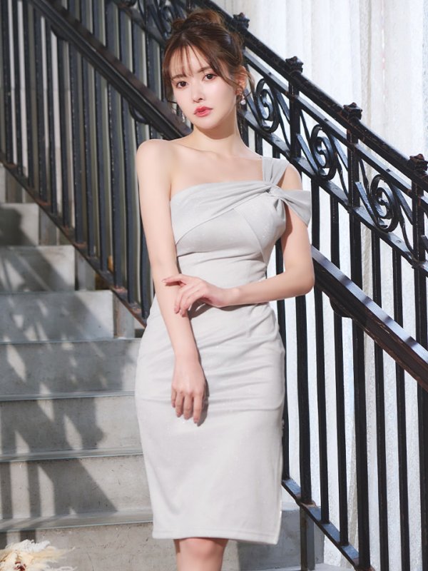 画像17: XSサイズあり【Veautt/ヴュート】【OF05】ワンショルダー/ ラメ生地 /  ストレッチ/ タイト/ ミディアムドレス/ キャバドレス (17)