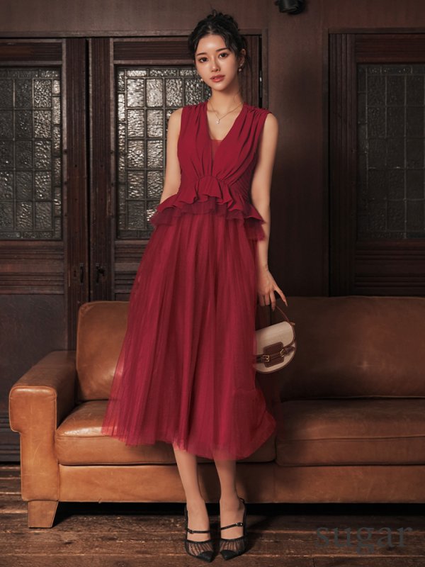 ワインレッド　モデル：ゆりお　身長：165cm　着用サイズ：Sサイズ