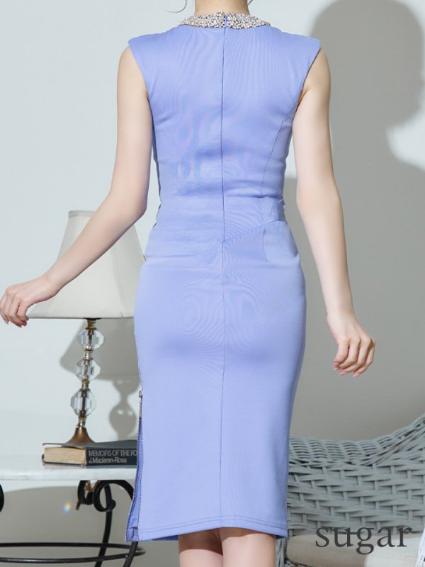 画像9: XSサイズあり【Veautt/ヴュート】【OF05】デコルテビジュー/ オープンバストカットデザイン/ タイト/ ミディアムドレス/ キャバドレス (9)