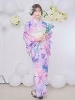 画像2: パステル水彩フラワーアンニュイ浴衣【浴衣３点セット 浴衣/帯/下駄】OBI-siwa-200-kj-13-OW / HIMO-906-yn-PEARL / HEKO-800-sb-5-W / GETA-01-kj-3-IV/ [YMT] (2)